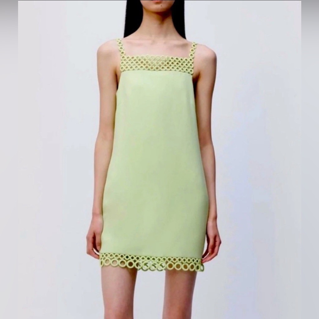 Jonathan Simkhai Green Marlie Crochet Embellished Crepe Mini Dress Size 10